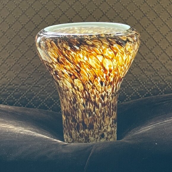 ๐HP๐ Hand Blown Tortoise Shell Leopard Translucent Art Glass Vase Tropical - Picture 14 of 15